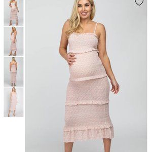Pinkblush Maternity Pink Floral Print Smocked Maternity Maxi Dress